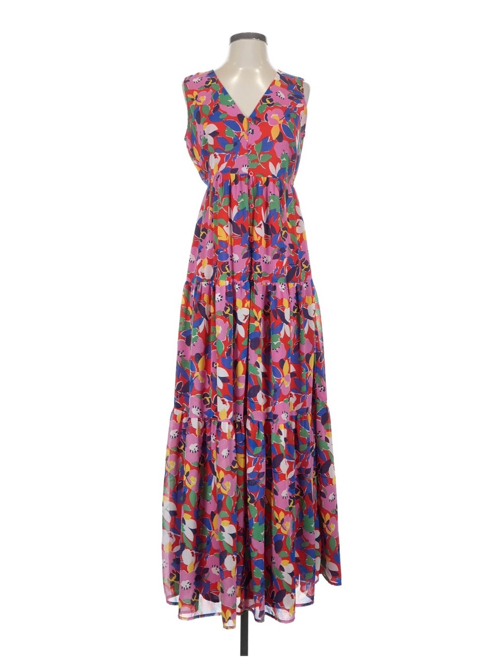 Sugarlips Multicolor Floral V-Neck Maxi Dress (Pink, Red, Green, Blue)